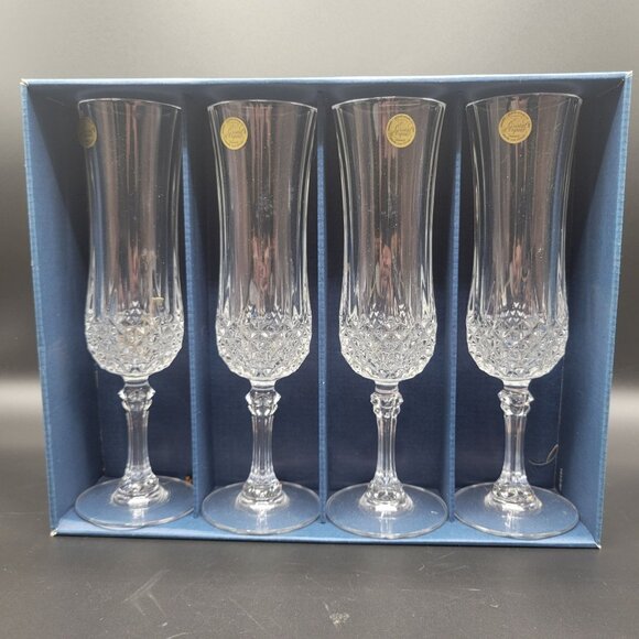 Cristal DArques Longchamp Crystal Champagne Flutes Set Of 4 5 Oz France Elegant - Picture 1 of 9